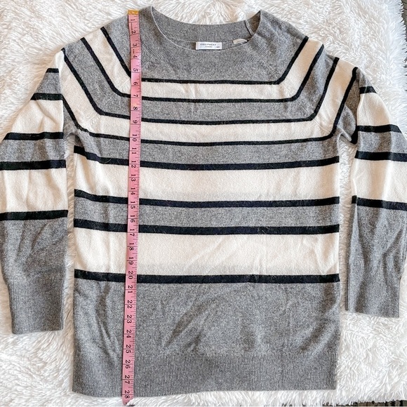 Equipment | Cashmere Striped, Neutral Minimalist Long Line Sweater - Picture 4 of 13